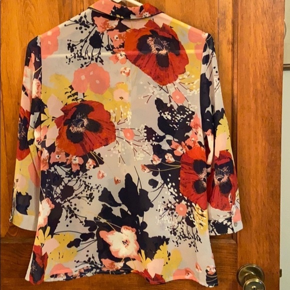 A.N.A. Henley Floral Splash Dressy Casual Gold Button Summer/Spring Blouse PM - Picture 2 of 8